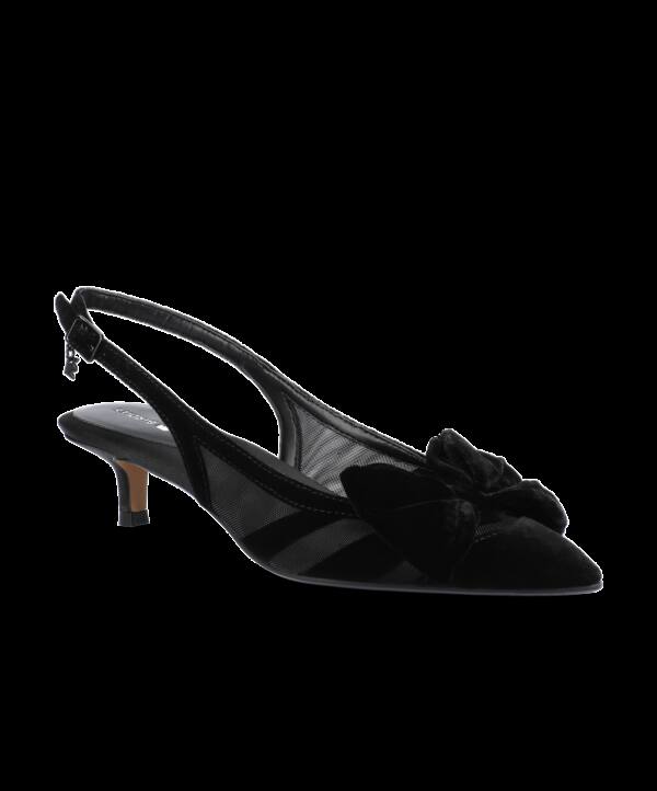 The Goldfinch Kitten Heel – Black Velvet Mesh