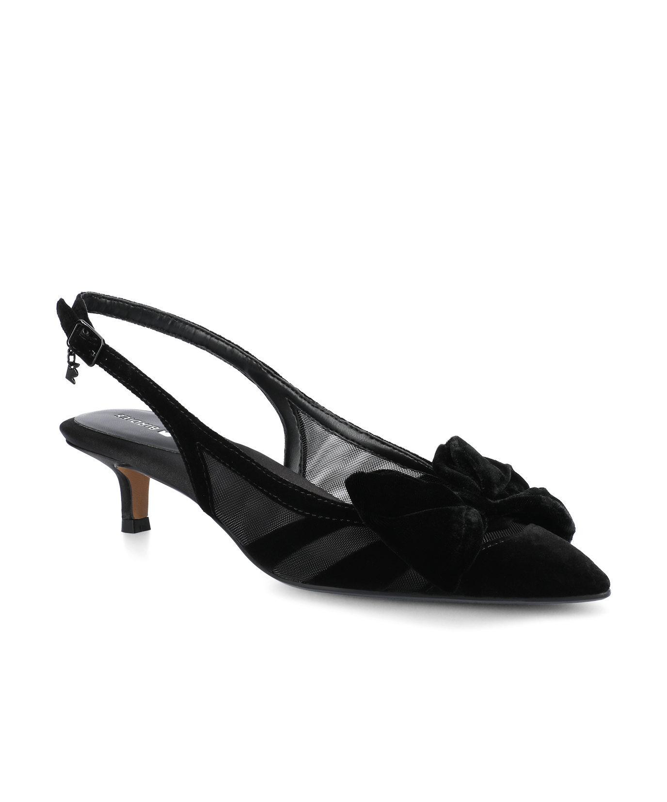 The Goldfinch Kitten Heel – Black Velvet Mesh
