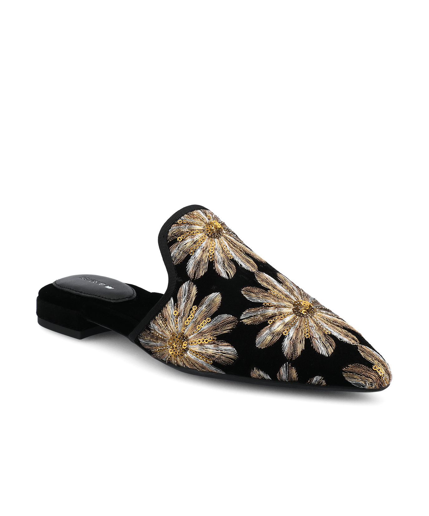 The Goldfinch 15 Mule – Black Gold Starburst Velvet