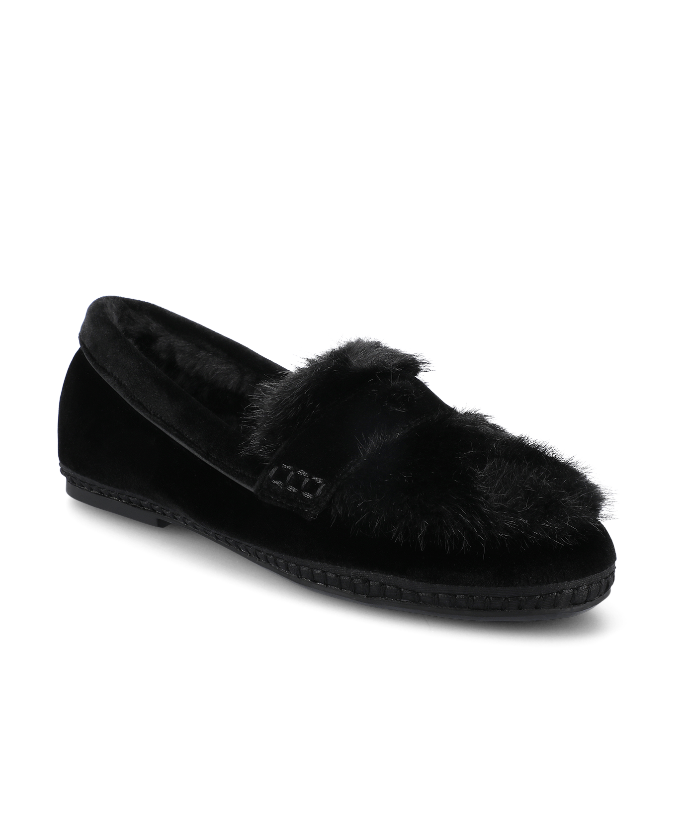 The Heron Loafer Cozy – Black Velvet Faux Fur