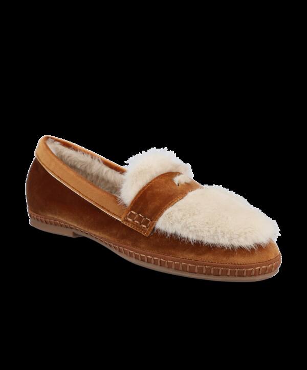 The Heron Loafer Cozy – Tan Velvet Faux Fur