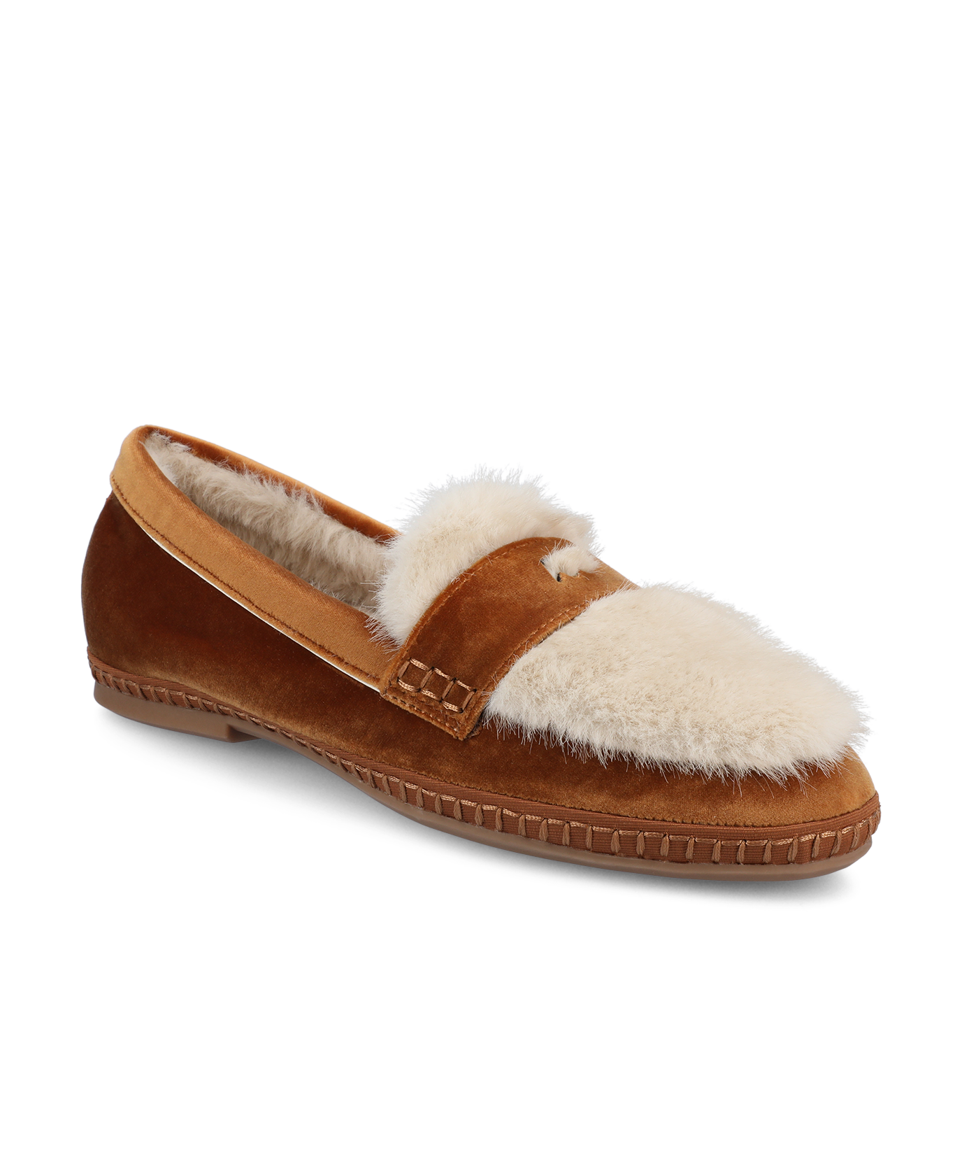 The Heron Loafer Cozy – Tan Velvet Faux Fur