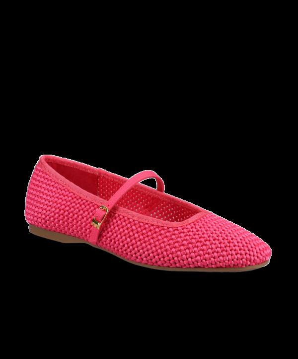 The Hummingbird Mary Jane – Hot Pink Woven Satin