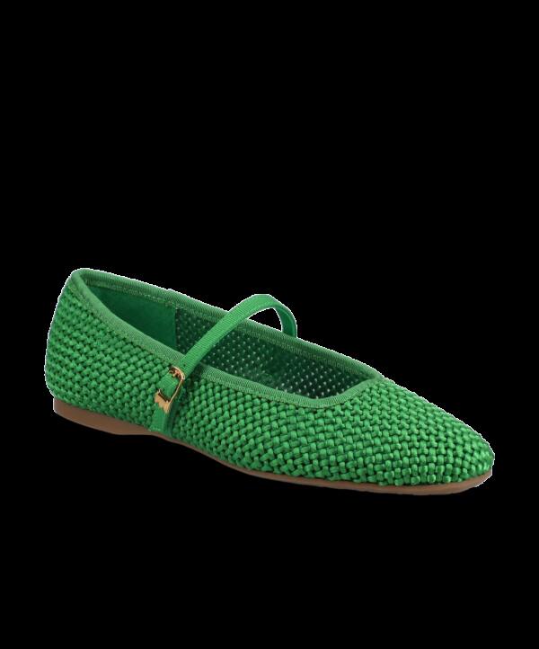The Hummingbird Mary Jane – Kelly Green Woven Satin